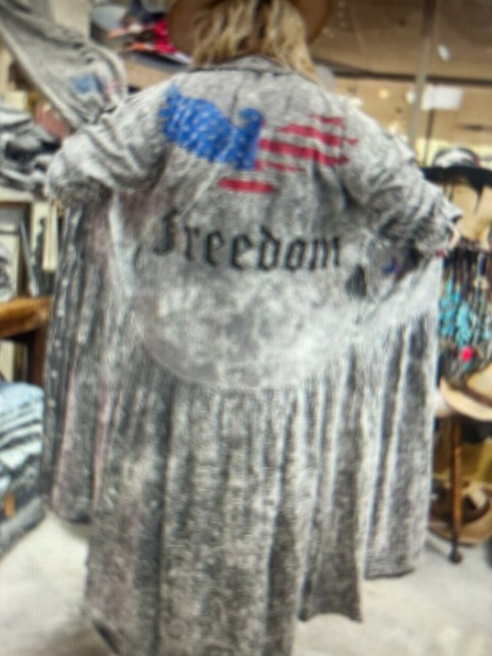 A Rare Bird Black Freedom Acid Wash Black Denim Drop Waist Dress Duster Jacket - Picture 11 of 16
